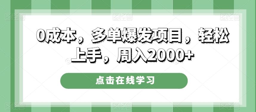 0成本，多单爆发项目，轻松上手，周入2000+-kf网创