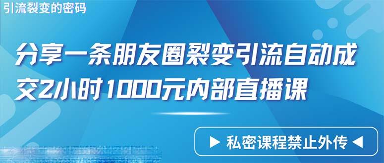 (9850期)仅靠分享一条朋友圈裂变引流自动成交2小时1000内部直播课程-kf网创