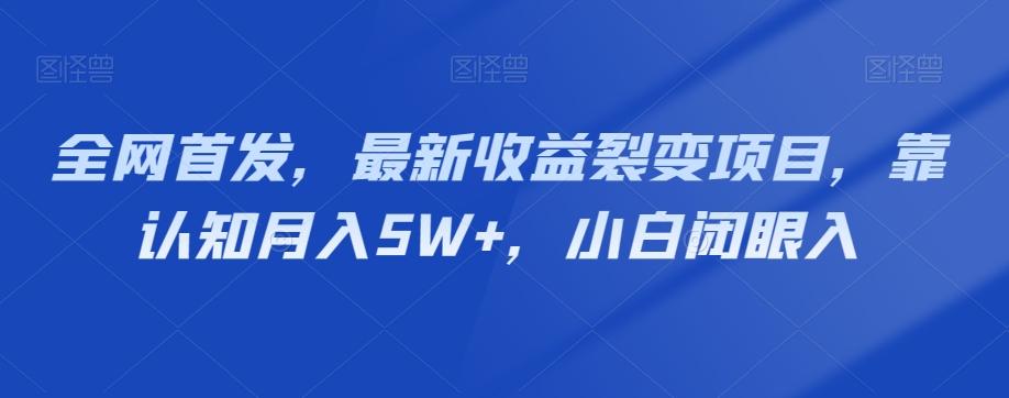 全网首发，最新收益裂变项目，靠认知月入5W+，小白闭眼入-kf网创