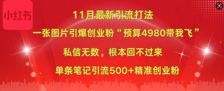 小红书11月最新图片打粉，一张图片引爆创业粉，“预算4980带我飞”，单条引流500+精准创业粉-kf网创