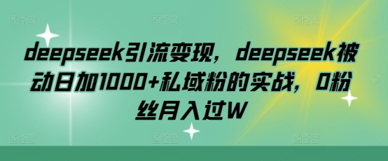 deepseek引流变现，deepseek被动日加1000+私域粉的实战，0粉丝月入过W-kf网创