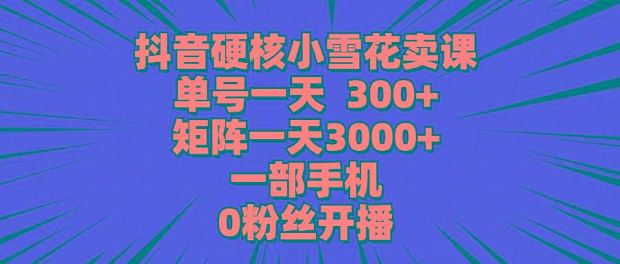 (9551期)抖音硬核小雪花卖课，单号一天300+，矩阵一天3000+，一部手机0粉丝开播-kf网创
