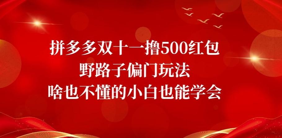 拼多多双十一撸500红包野路子偏门玩法，啥也不懂的小白也能学会【揭秘】-kf网创